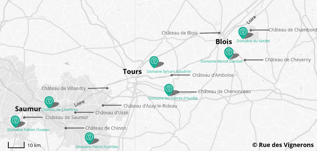 Carte domaines proches châteaux de la Loire