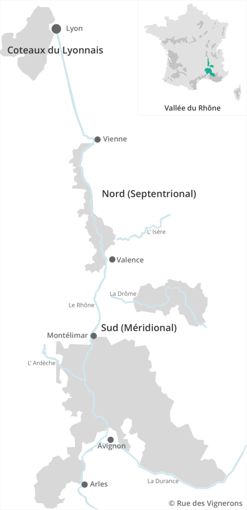 Carte des vins de la Vallée du Rhône, carte vignoble vallée du rhône